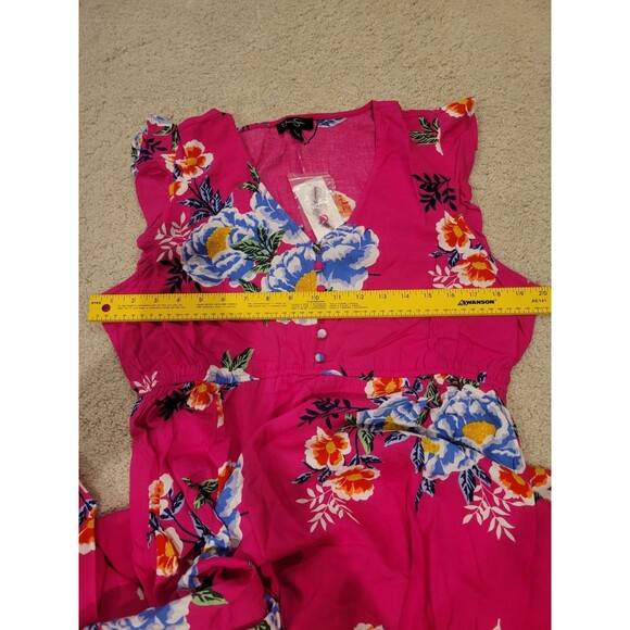 NWT Jessica Simpson Gabbie Hi-Low Midi Dress PINK FLORAL V Neck Women Large - Picture 6 of 11